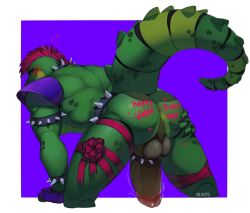 1boy alligator anthro big_pecs blush bow cock_ring cum erection five_nights_at_freddy's five_nights_at_freddy's:_security_breach gator gay gift heart kato200_0 male male_only montgomery_gator_(fnaf) naked precum reptile ribbon ribbons scottgames smiling solo solo_male spiked_bracelet spiked_collar spikes tail valentine's_day writing writing_on_ass