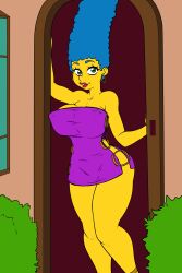 1girls alternate_breast_size alternate_version_available big_breasts blue_hair busty dress erect_nipples erect_nipples_under_clothes female female_only green_eyes hourglass_figure large_breasts lipstick long_hair marge_simpson milf skimpy_clothes slashysmiley solo standing tagme the_simpsons wide_hips yellow_body