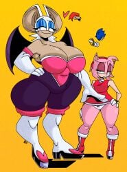 2girls action-coaster_(artist) amy_rose big_breasts big_thighs female_only fully_clothed oafworks panties panty_peek rouge_the_bat sega small_breasts sonic_(series) sonic_the_hedgehog_(series) wide_hips