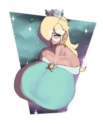 1girls big_breasts bimbo blonde_hair breasts breasts_bigger_than_head clothed crown female_only fully_clothed heart-shaped_pupils horny_female huge_breasts lips looking_at_viewer mario_(series) milf pokko_(artist) princess_rosalina shoulders super_mario_galaxy tagme