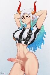 1futa aobacarry arms_behind_head ass atletico_mineiro big_breasts bottomless breasts earrings flat_belly futa futa_cock futa_only futanari hairless_balls horns huge_ass huge_breasts huge_cock huge_testicles huge_thighs long_hair multicolored_hair muscular_female navel one_piece orange_eyes scrotum smooth_balls soccer_uniform solo solo_futa thick thick_ass thick_thighs thighs two_tone_hair veiny_penis voluptuous voluptuous_futanari wide_hips yamato_(one_piece)