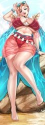 1girls absurd_res alternate_breast_size alternate_costume ashe_(league_of_legends) barefoot beach bikini blue_eyes bracelet cleavage curvy earrings female_only huge_breasts large_filesize league_of_legends looking_at_viewer ocean_song_ashe ryuukusnpaiarts skindentation solo sunglasses_on_head thick_thighs underboob voluptuous wide_hips