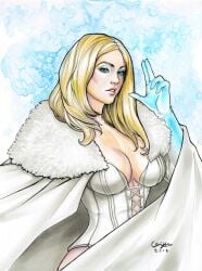 1girls blonde_hair blue_eyes clothed diamond_form emma_frost marvel marvel_comics traditional_media_(artwork) weijic white_clothing white_queen x-men