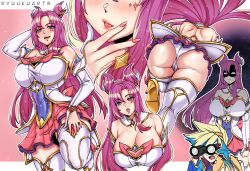 1boy1girl absurd_res alternate_breast_size alternate_costume ass_bigger_than_skirt big_ass cameltoe curvy ezreal female_focus hair_ornament high_heels huge_breasts kai'sa large_filesize league_of_legends lipstick long_hair massive_breasts no_bra panties pantyshot pink_eyes pink_hair ryuukusnpaiarts simple_background skindentation star_guardian_ezreal star_guardian_kai'sa star_guardian_series thick_ass thick_thighs thighhighs voluptuous