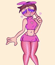 belly_button_piercing bimbo bimbofication bimbofied blush brown_hair crop_top cuntboy dave_(moldygh) dave_and_bambi_mod digital_media_(artwork) eyeshadow hourglass_figure intersex pink_clothing short_hair short_skirt smile standing suggestive thick_thighs thong