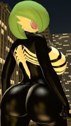 2021 3d_(artwork) 9:16 anthro anthro_only ass big_breasts big_butt black_body breasts city digital_media_(artwork) female fist gardevoir green_hair hair hi_res humanoid looking_at_viewer looking_back looking_back_at_viewer marvel nintendo no_pupils pokémon_(species) pokemon pokemon_(species) pokesymbiote pose smile solo source_filmmaker standing symbiote venom_(marvel) video_games white_body white_skin