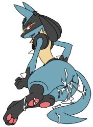 akiru01 alpha_channel anthro ass balls blue_body bodily_fluids cum cum_in_ass cum_inside cum_on_butt genital_fluids genitals hi_res leaking_cum lucario male nintendo pokemon pokemon_(species) simple_background solo transparent_background video_games