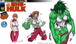 1girls bandana bandana_on_neck big_breasts breast_expansion female female_only green_body green_skin hulk_(series) hulked_out hulking_out jennifer_walters light-skinned_female light_skin marvel marvel_comics muscle_growth muscles muscular muscular_female orange_hair powerbook125 ripped_clothing sequence she-hulk short_hair solo torn_clothes torn_clothing transformation