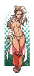 1girls artist_request big_breasts breasts brown_hair female female_focus female_only labcoat legs_apart necklace nintendo nipples nude nude_female partially_clothed pokemon pokemon_sv professor_sada_(pokemon) pussy sorje tagme