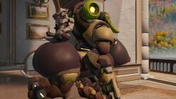 1boy 1girls 3d 3d_(artwork) ass breasts ckiii3d_(artist) cyborg genji meditation nipples omnic orisa overwatch relaxing robot robot_girl sitting_on_butt