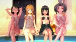 3d 4girls animated areolae big_breasts bikini black_hair blue_eyes breasts brown_eyes brown_hair crossover curvy female_focus female_only gokou_ruri hayase_nagatoro hentai-slippers_(artist) hi_res kemono_friends kirino_kosaka long_hair looking_at_viewer medium_hair nipples no_sound open_mouth ore_no_imouto_ga_konna_ni_kawaii_wake_ga_nai please_don't_bully_me,_nagatoro pose see-through_clothing shoebill_(kemono_friends) sideboob simple_background small_breasts smile video wide_hips