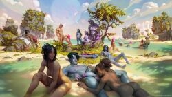 6+girls beach big_penis calm_(artist) elves fantasy fellatio horn horns large_breasts licking_penis multiple_girls naked nude nude_female nude_male nymph orgy outdoor outdoors realistic tagme tail tree wet