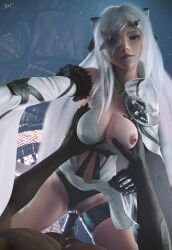 3d big_breasts biting_lip cowgirl_position dark-skinned_male dark_skin drakengard eye_patch female_on_top female_penetrated girl_on_top interracial lip_biting long_hair male/female male_penetrating male_penetrating_female male_pov one_breast_out pale-skinned_female panties_aside penis_in_pussy sixplusone tagme vaginal_penetration vaginal_sex white_hair zero_(drag-on_dragoon) zero_(drakengard)