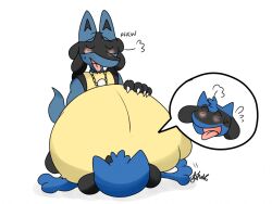 2boys anal anthro anus big_belly blue_fur blush canine claws closed_eyes cum cumflated_belly cumflation furry gay happy lucario nelsonnoir open_mouth pawpads pokemon pokemon_(species) pokemon_dppt riolu scarf smile tail tongue_out yaoi