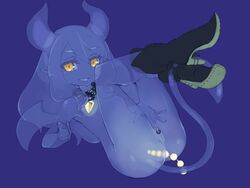 anal_insertion ass blue_skin boots chains clitoris_piercing clitoris_ring demon_girl demon_tail demon_wings female flat_chest horns jewelry mota nude original pendant piercing pointy_ears pussy see-through simple_background smile solo tail transparent wings x-ray yellow_eyes