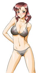 black_bra black_panties bra breasts brown_eyes brown_hair censored female grey_bra grey_panties gundam gundam_seed human lingerie long_hair murrue_ramius nipples panties pubic_hair see-through umedama_nabu underwear