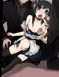 black_hair blue_eyes blush bob_cut cum facial flat_chest handjob kairi_misayu maid maid_headdress no_bra no_panties open_mouth original penis pussy rape solo torn_clothes umisato_michiyu uncensored