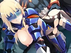 armor blonde_hair censored doggy_style doggy_style justice_blade justice_blade_3 long_hair magical_girl pussy_juice rashetto_goldwell sentai sex torn_clothes