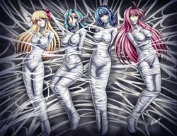 4girls akashiya_moka arms_behind_back bishoujo_senshi_sailor_moon blonde_hair blue_hair bondage bow breasts cocoon crossover erect_nipples female female_only femsub gag gagged green_hair group hairbow human human_only karosu-maker kurono_kurumu long_hair minako_aino multiple_girls multiple_subs mummification nipples officer_jenny_(pokemon) pink_hair pokemon pokies red_hair rosario+vampire short_hair skintight small_breasts spider_web web web_bondage web_gag