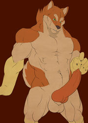 anthro balls canine dazen_cobalt fur furry green_eyes male male_only muscles nude penis solo