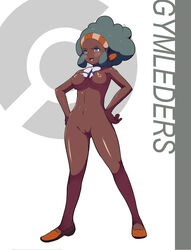 afro breasts dark-skinned_female dark_skin female green_hair gym_leader highres lenora_(pokemon) makoto_daikichi nintendo nipples nude pokemon pokemon_bw pussy uncensored