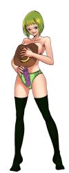 1girls bumped_dildo covered_breasts covering_breasts cowboy_hat dildo female female_only full_body green_hair green_panties green_underwear harem_heroes hat hat_over_heart legwear light-skinned_female light_skin only_female panties purple_sex_toy sex_toy short_hair smile solo solo_female solo_focus standing thighhighs topless topless_female underwear