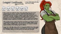 1girls arms arms_crossed character_sheet cherry-gig dungeons_and_dragons fantasy female female_focus female_only green_skin lazgar_lockman_(cherry-gig) medieval muscle muscles muscular muscular_arms muscular_female orc orc_female original red_hair