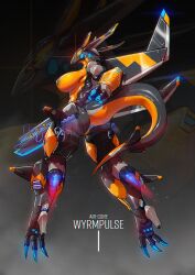 2022 agitype01 aircraft anthro anus ass athletic_female big_breasts biped black_body breasts claws digital_media_(artwork) female genitals hi_res living_aircraft living_machine living_vehicle machine mecha nipples orange_body pussy solo toe_claws vehicle