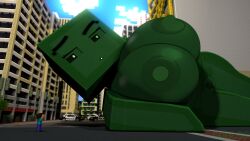 city giantess goolba huge_breasts larger_female macro micro minecraft police_car size_difference smaller_male