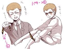 blonde_hair crew_cut danganronpa danganronpa_2:_goodbye_despair fuyuhiko_kuzuryuu smooth_skin super_danganronpa_2 taking_off_panties underwear undressing