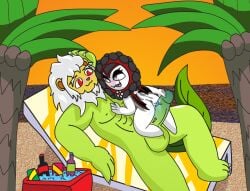 beach beach_chair big_male blush claws confident_smile difference_size fangs female_domination female_on_top flower goth_girl grinding lord_kross_(artist) male/female plant_humanoid plantie plants_vs_zombies popcap_games public_nudity public_sex pussy_juice shortstack simple_background straight sunflower sunflower_(pvz) vampire vampire_girl vampire_sunflower_(pvz) video_games white_body