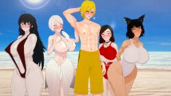 1boy 3d 4girls alternate_breast_size bautiithemasterhero big_breasts bikini black_hair blonde_hair blue_eyes breasts curvy daughters_boyfriend daughters_friend friends_mother gigantic_breasts girlfriends_mother huge_breasts jaune_arc kali_belladonna koikatsu large_breasts milf mother-in-law multiple_girls raven_branwen red_eyes red_hair rwby silver_eyes son-in-law straight summer_rose white_hair willow_schnee