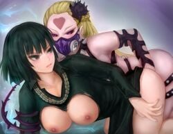 2girls angry annoyed areola areolae artist_request ass bent_over big_ass big_breasts big_butt blonde_hair blush bondage breasts dominant_female domination dominatrix dress dress_lift female female_only fubuki_(one-punch_man) green_hair groping implied_masturbation kaijin_hime_do-s kneeling leather legs legs_apart light-skinned_female light_skin lipstick long_hair looking_at_another mask masturbation monster_girl multiple_girls nipples on_knees one-punch_man ripped_clothing rubbing short_hair shy thick thick_ass thick_thighs thighs tight_clothing vaginal_masturbation whip yuri