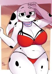 101_dalmatians 1girls :3 anthro anthrofied beach bikini breasts breasts_bigger_than_head disney dog dog_ears dog_girl dolly_(101_dalmatians) female_focus female_only humanoid miiyauwu rizkitsuneki sand wide_hips