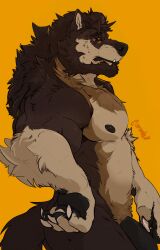 anthro big_penis black_penis canid canine canis caronte claws fangs genitals hi_res male male_only mammal muscular muscular_anthro muscular_male nipples pecs penis ronte simple_background solo were werecanid werecanine werewolf wolf