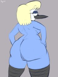 absurd_res anthro ass avian beak big_ass big_butt bird blonde_hair blue_body blue_fur breasts cartoon_network female fur furry furry_only genitals hair hi_res hilary_(regular_show) looking_back mature_female mordecai's_mom multicolored_body multicolored_fur naked nude pussy regular_show solo thick_thighs tool01k two_tone_body two_tone_fur white_body white_fur wide_hips