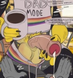 anthro at_work balls bodily_fluids coffee_mug cum cum_drip dripping duo foreskin genital_fluids genitals hi_res holding_penis jerro lgbt_pride male male/male male_only multitasking musk_clouds penis precum precum_drip pride_color_flag pride_colors tongue tongue_out uncut under_the_table working