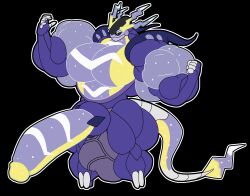 2_toes 5_fingers absurd_res anthro balls big_balls big_muscles big_penis black_background black_sclera feet fingers fist flexing genitals hi_res huge_balls huge_cock huge_muscles huge_pecs hyper hyper_balls hyper_genitalia hyper_muscles hyper_penis male male_only miraidon muscular parttimeyeen_(artist) penis pokemon purple_body simple_background solo toes vein veiny_balls