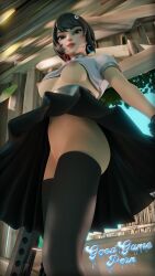 big_ass big_breasts big_butt big_nipples black_hair black_skirt brown_eyes evie_(fortnite) fortnite fortnite:_battle_royale glasses goodgameporn1 lipstick nipples no_panties pussy skirt socks upskirt vagina