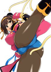 1girls battle_suit cameltoe cheongsam clothing cosplay dragon_quest dragon_quest_dai_no_daibouken female female_only haruhisky kick large_breasts maam solo suzumiya_haruhi suzumiya_haruhi_no_yuuutsu tagme