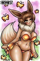 animal_ears bikini breasts brown_skin butterfly eevee female looking_at_viewer nintendo pokemon sevie solo_female swimsuit swimwear tail