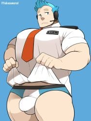 animal_crossing animal_crossing_new_horizons bara big_pecs bulge gay gijinka male male_only muscles muscular nintendo orville_(animal_crossing) shirt_lift solo solo_male suit_and_tie takezamurai underwear