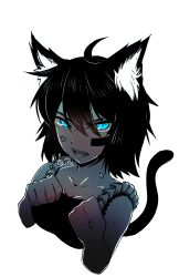 angry angry_face armados black_hair blue_eyes cat_ears cat_tail catgirl female female_only grey_skin light-skinned_female light_skin maid maid_uniform megan_(armados) saikomic short_hair simple_background white_background