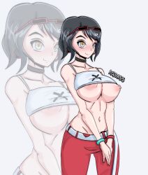 1girls big_breasts birdb55 black_hair clothing drawn evie_(fortnite) female female_only fortnite fortnite:_battle_royale glasses_on_head looking_at_another tagme visible_breasts visible_nipples