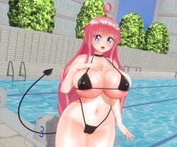 1girls 3d backless_outfit backless_swimsuit bikini bimbo black_bikini blue_eyes boob_majin breasts cameltoe cleavage female_only flirting flirting_with_viewer gigantic_breasts highleg_swimsuit hips huge_breasts huge_hips huge_thighs lala_satalin_deviluke large_breasts long_hair looking_at_viewer navel pink_hair presenting sideboob solo swimsuit tagme thick_thighs thighs thong thong_bikini to_love-ru underboob very_long_hair wide_hips