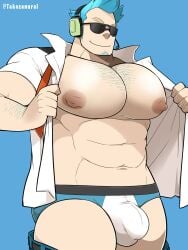 animal_crossing animal_crossing_new_horizons balls bara bara_tiddies bara_tits big_chest big_pecs blue_hair briefs bulge gay gigantic_chest gigantic_pecs gijinka huge_chest huge_pecs large_pectorals male male_only man_boobs man_breasts massive_chest massive_pecs moobs muscles muscular nintendo penis solo solo_male suit_and_tie sunglasses takezamurai unbuttoned_shirt underwear wilbur_(animal_crossing)