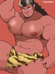 balls bara bara_tiddies bara_tits big_chest big_pecs censored_penis demon gay gigantic_chest gigantic_pecs horns huge_chest huge_pecs humanoid large_pectorals loincloth looking_at_viewer male male_only man_boobs man_breasts massive_chest massive_pecs moobs muscles muscular oni penis pixelated_penis red_oni red_skin solo solo_male takezamurai