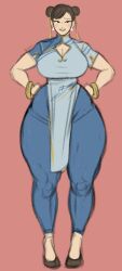 1girls asian ass big_ass chun-li chun-li_(street_fighter_6) cleavage cleavage_cutout color fat_ass female female_focus female_only franktonius fully_clothed hair_buns hands_on_hips huge_ass huge_thighs leggings long_legs smile solo street_fighter street_fighter_6 thick_thighs tight_clothing tight_pants