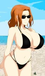 big_breasts black_bikini female huge_breasts milf noir-black-shooter orange_hair sunglasses tachibana-san-chi_no_dansei_jijou tachibana_kyouka tinted_eyewear