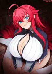 ahe_gao animated blowjob blue_eyes blush clothed_sex cum cum_in_mouth cum_inside cum_on_breasts cumdrip drooling fellatio heart_eyes high_school_dxd huge_breasts hyoudou_issei kneeling long_hair looking_at_viewer neocoill nipples no_bra open_clothes open_shirt paizuri red_hair rias_gremory school_uniform schoolgirl spread_legs titjob uncensored white_shirt white_socks